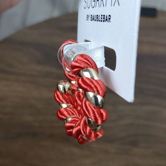 Sugarfix Baublebar Red Gold Croissant Hoop Earrings New - Picture 3 of 4